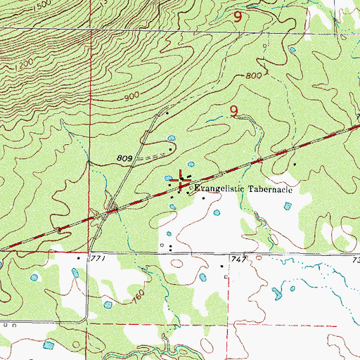 Topographic Map of Evangelistic Tabernacle, OK