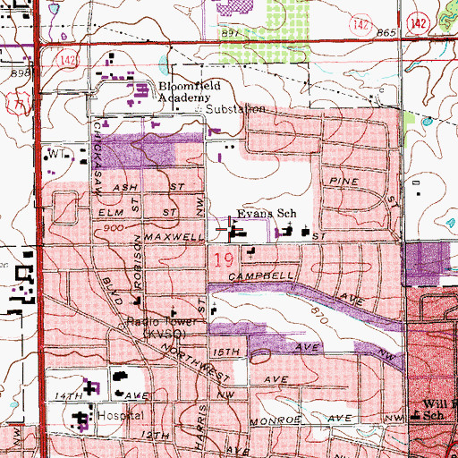 Topographic Map of Charles Evans Elementary School, OK