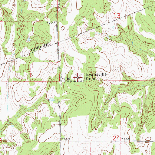 Topographic Map of Evansville Cemetery, OK