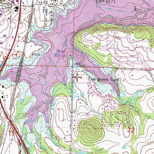 Topographic Map of Evergreen Cemetery, OK