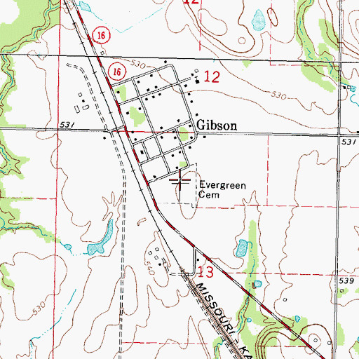 Topographic Map of Evergreen Cemetery, OK