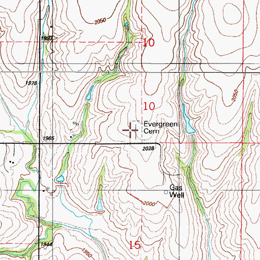 Topographic Map of Evergreen Cemetery, OK