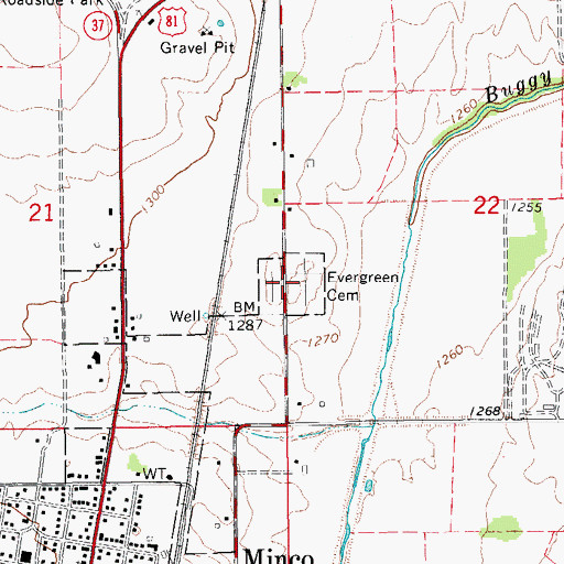 Topographic Map of Evergreen Cemetery, OK