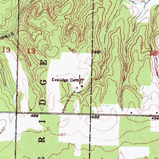 Topographic Map of Everidge Cemetery, OK