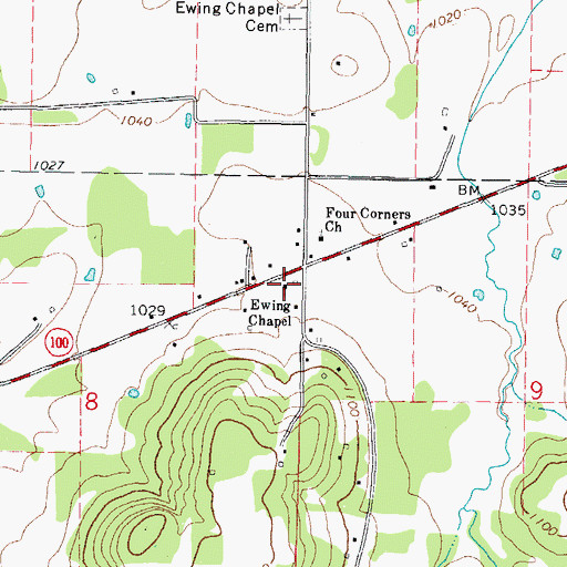 Topographic Map of Ewing Chapel, OK