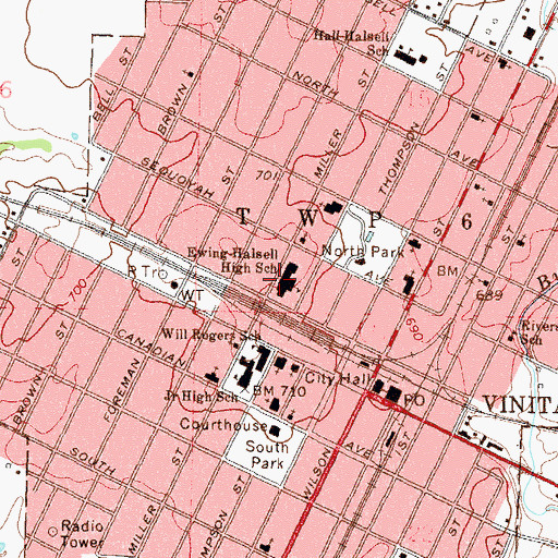 Topographic Map of Ewing Halsell Middle School, OK