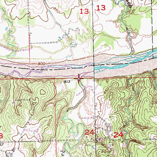 Topographic Map of Factory Creek, OK