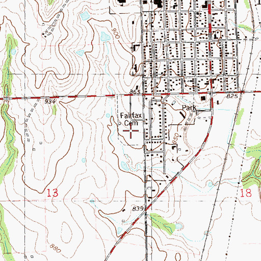 Topographic Map of Fairfax Cemetery, OK