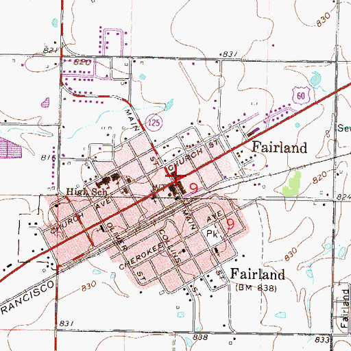 Topographic Map of Fairland, OK