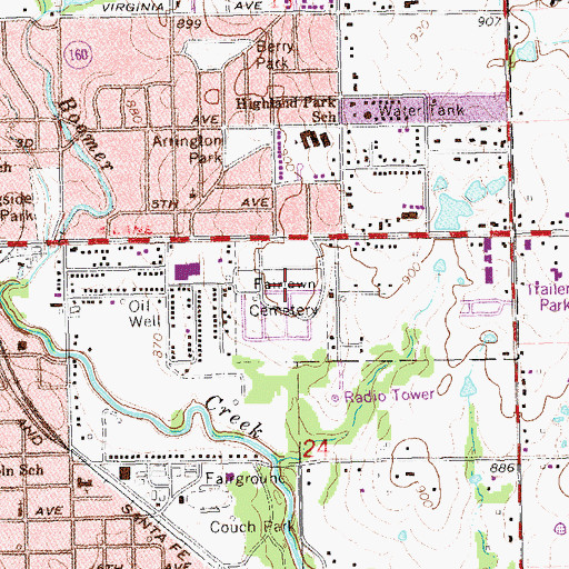 Topographic Map of Fairlawn Cemetery, OK