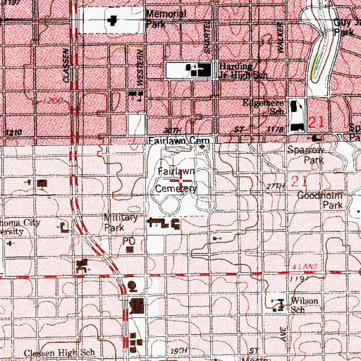 Topographic Map of Fairlawn Cemetery, OK