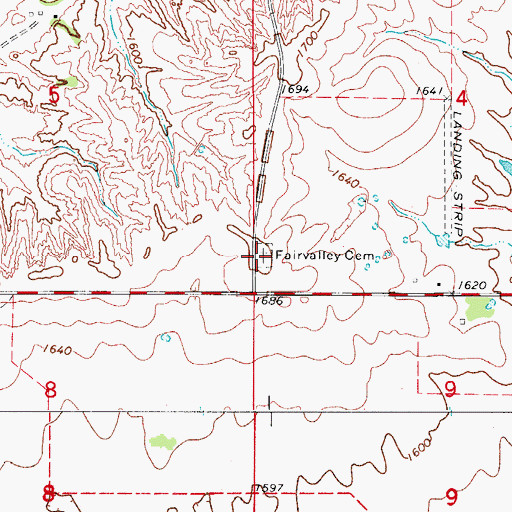 Topographic Map of Fairvalley Cemetery, OK