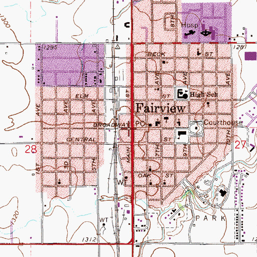Topographic Map of Fairview, OK