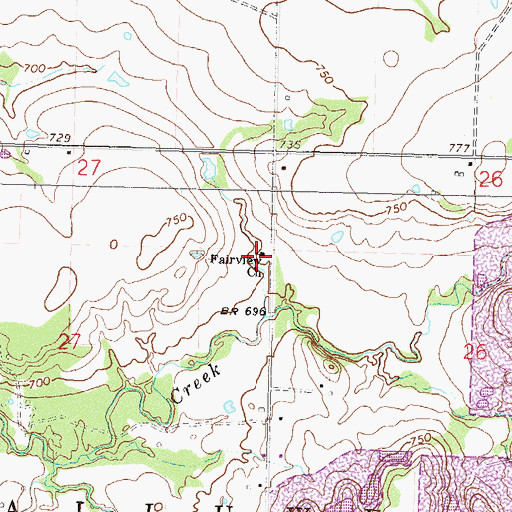 Topographic Map of Fairview Church, OK
