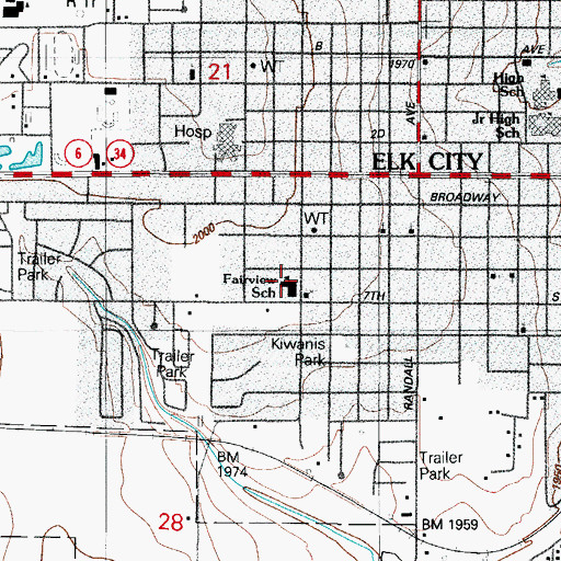 Topographic Map of Fairview Elementary School, OK