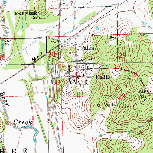 Topographic Map of Fallis, OK