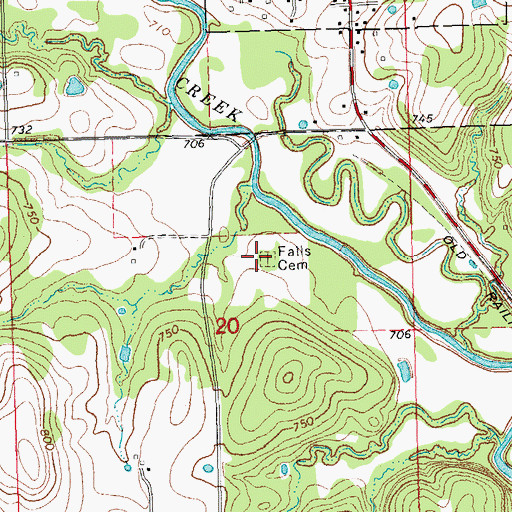 Topographic Map of Falls Cemetery, OK