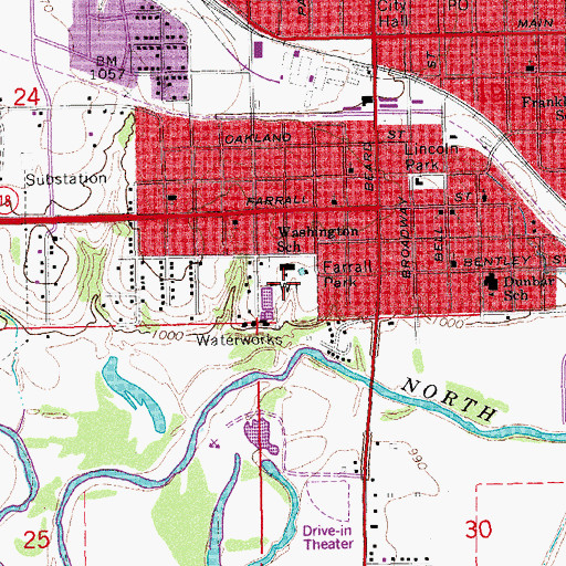 Topographic Map of Farrall Park, OK