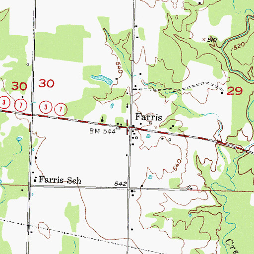 Topographic Map of Farris, OK