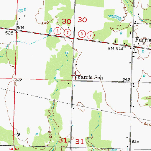Topographic Map of Farris Elementary School, OK