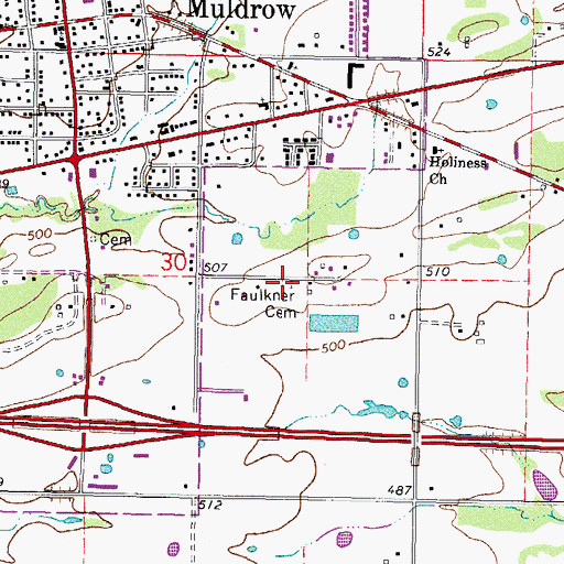 Topographic Map of Faulkner Cemetery, OK