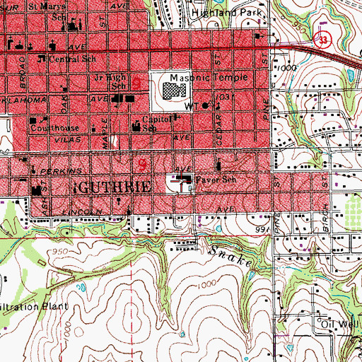 Topographic Map of Faver School, OK