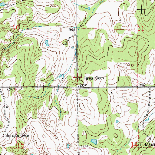 Topographic Map of Favor Cemetery, OK
