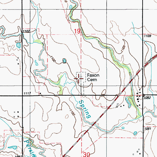 Topographic Map of Faxon Cemetery, OK