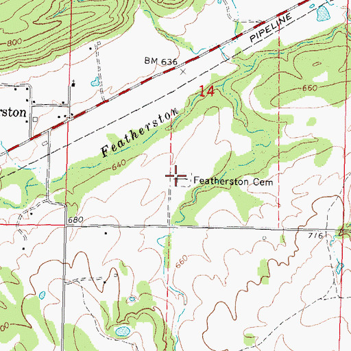 Topographic Map of Featherston Cemetery, OK