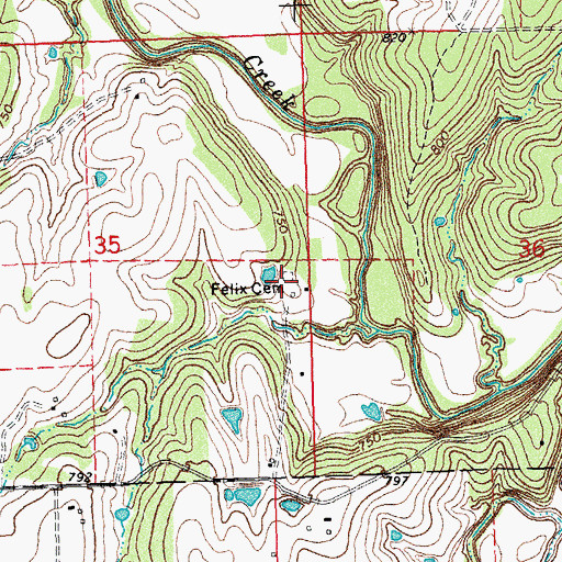 Topographic Map of Felix Cemetery, OK