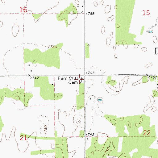 Topographic Map of Fern Cliff Cemetery, OK