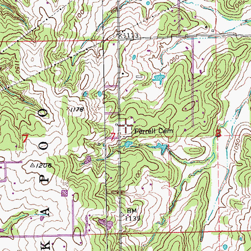 Topographic Map of Ferrell Cemetery, OK