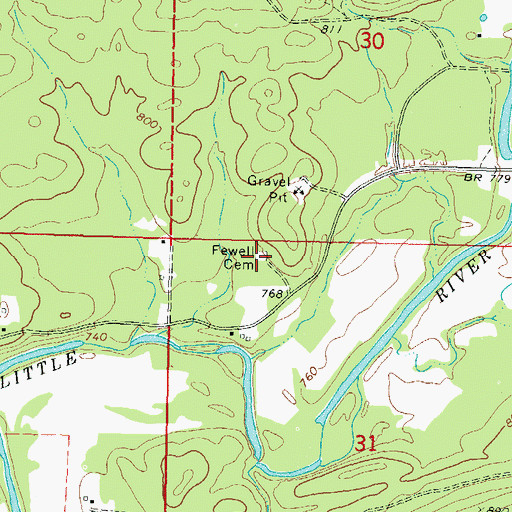 Topographic Map of Fewell Cemetery, OK
