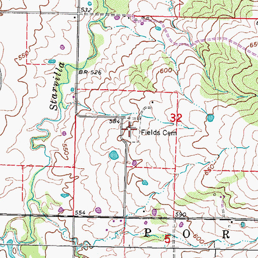 Topographic Map of Fields Cemetery, OK