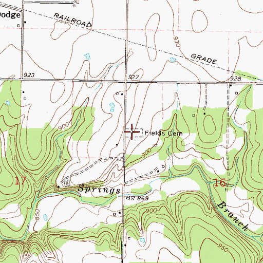 Topographic Map of Fields Cemetery, OK