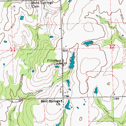 Topographic Map of Fillmore Cemetery, OK