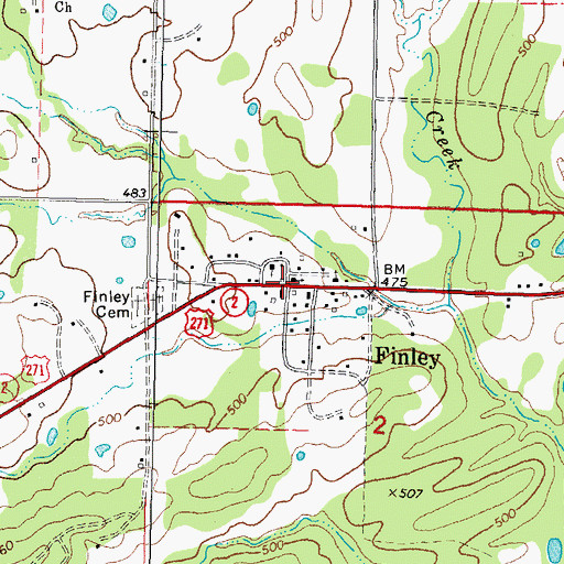 Topographic Map of Finley, OK