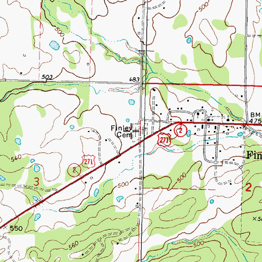 Topographic Map of Finley Cemetery, OK