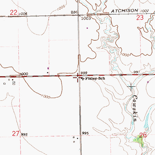 Topographic Map of Finley School, OK