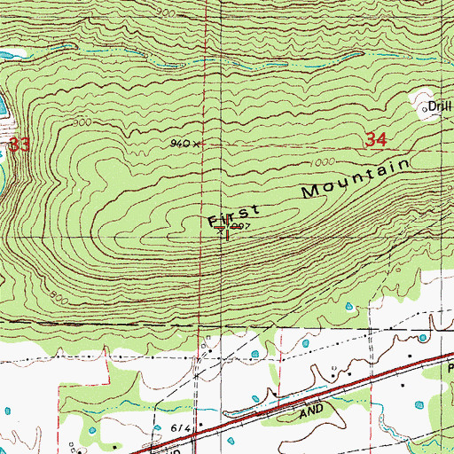 Topographic Map of First Mountain, OK
