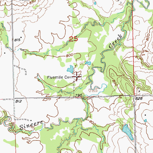 Topographic Map of Fivemile Cemetery, OK