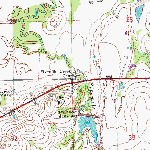 Topographic Map of Fivemile Creek Cemetery, OK