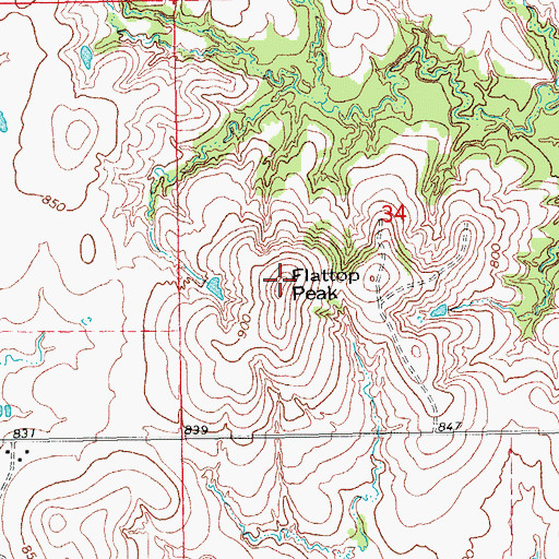 Topographic Map of Flattop Peak, OK