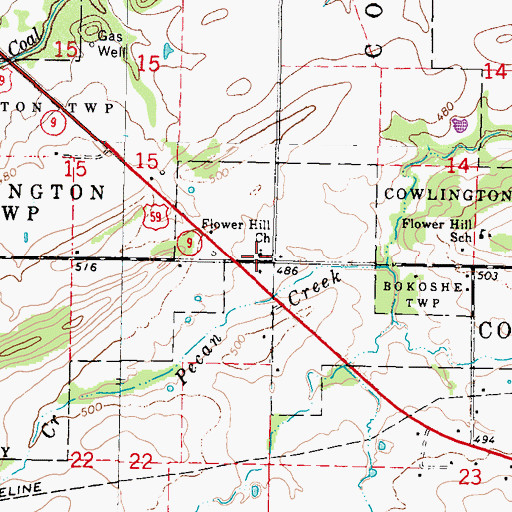 Topographic Map of Flower Hill Church, OK