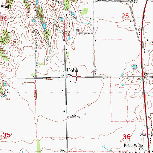 Topographic Map of Fobb, OK