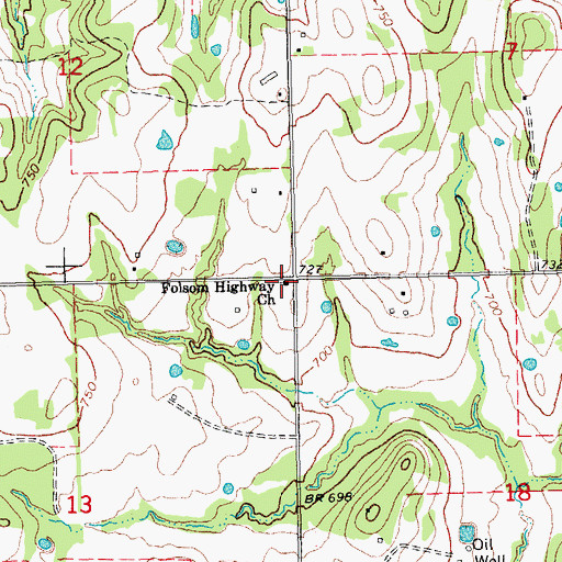 Topographic Map of Folsom Highway Church, OK