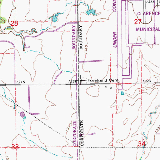Topographic Map of Forehand Cemetery, OK