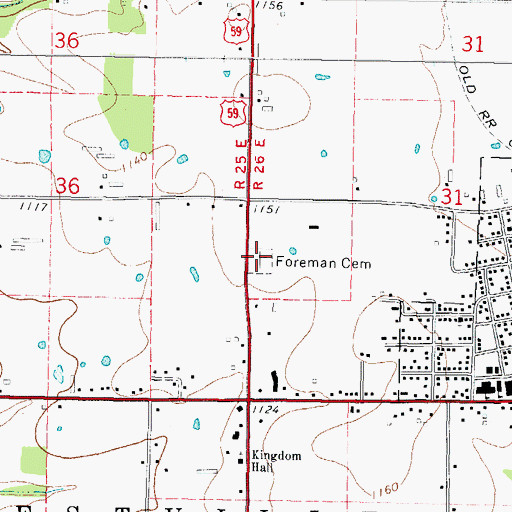 Topographic Map of Foreman Cemetery, OK