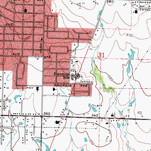 Topographic Map of Grant  Foreman Elementary School, OK