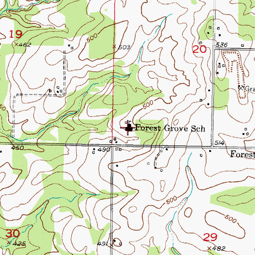 Topographic Map of Forest Grove Elementary School, OK